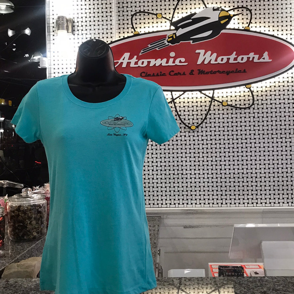 Ladies T-Shirt,Retro Boomerang Sign,Tahiti Blue