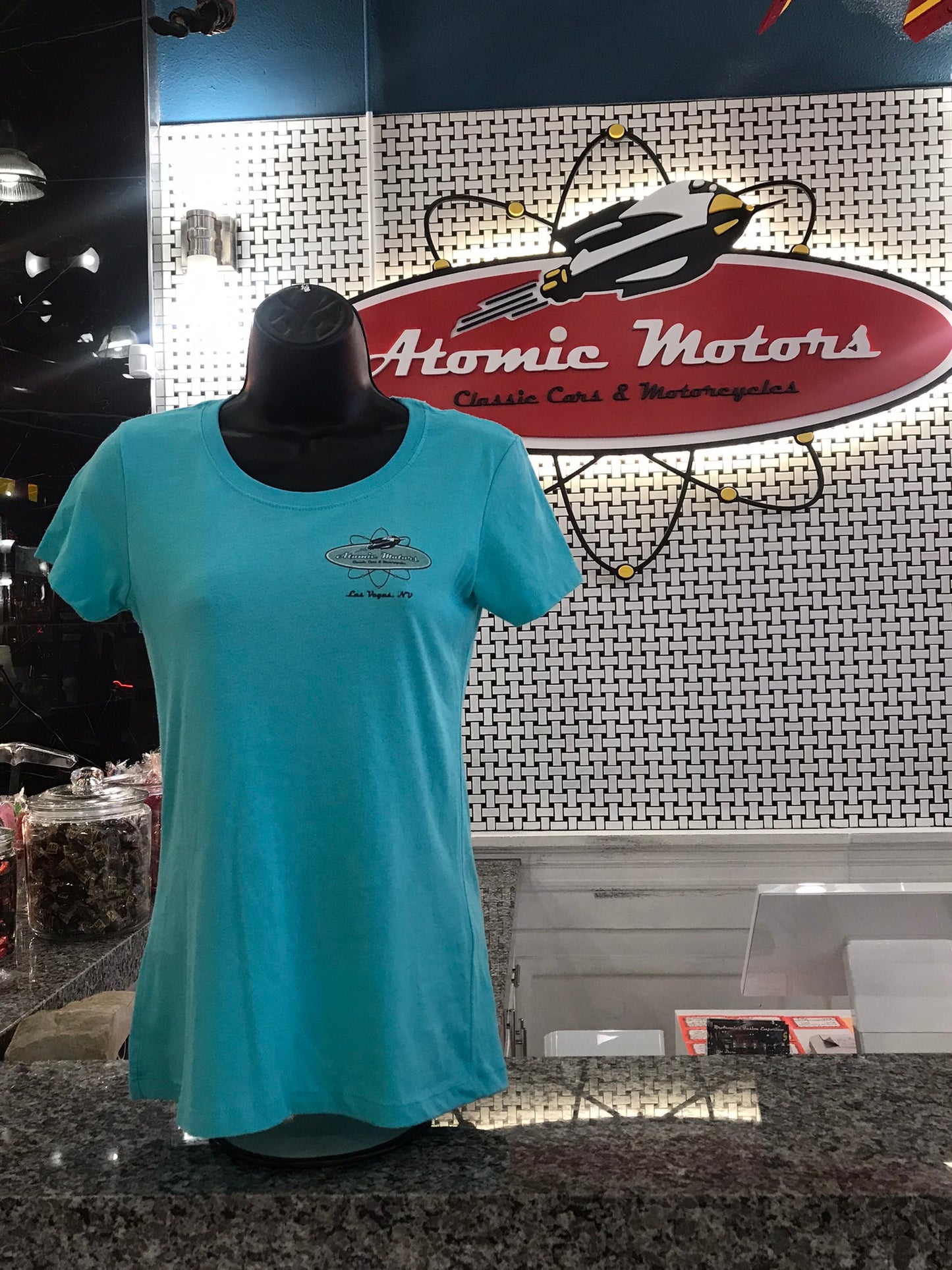 Ladies T-Shirt,Retro Boomerang Sign,Tahiti Blue