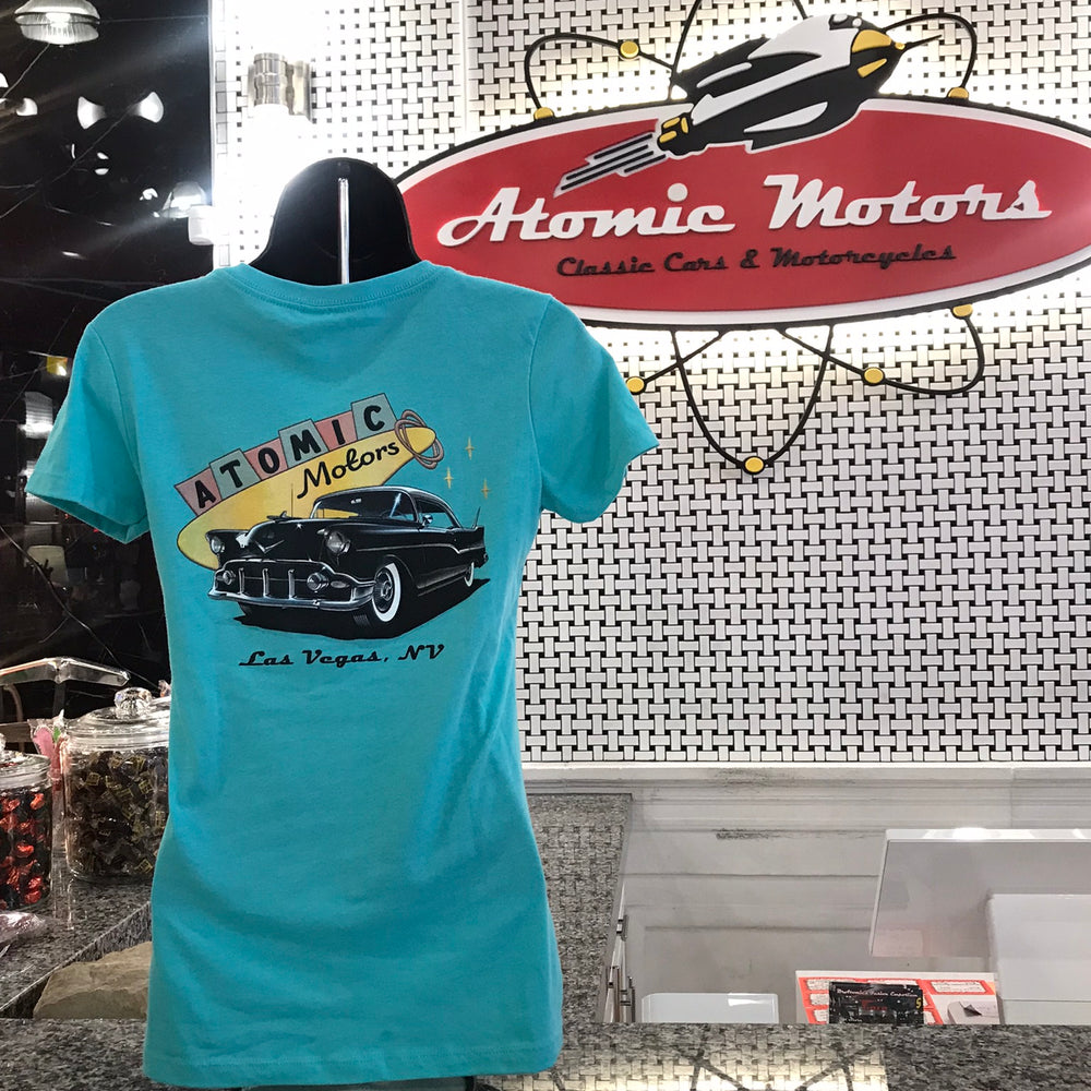 Ladies T-Shirt,Retro Boomerang Sign,Tahiti Blue