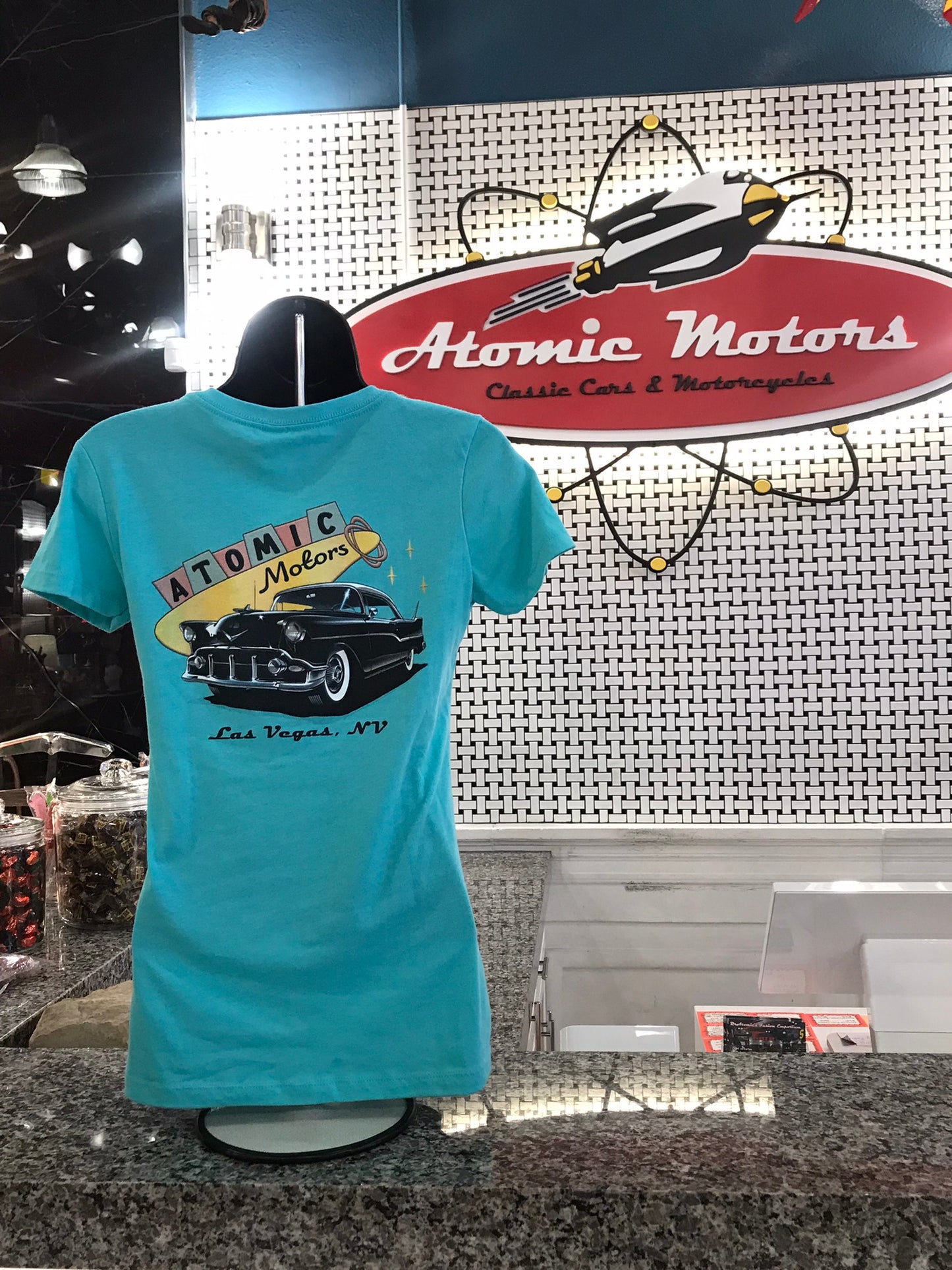 Ladies T-Shirt,Retro Boomerang Sign,Tahiti Blue