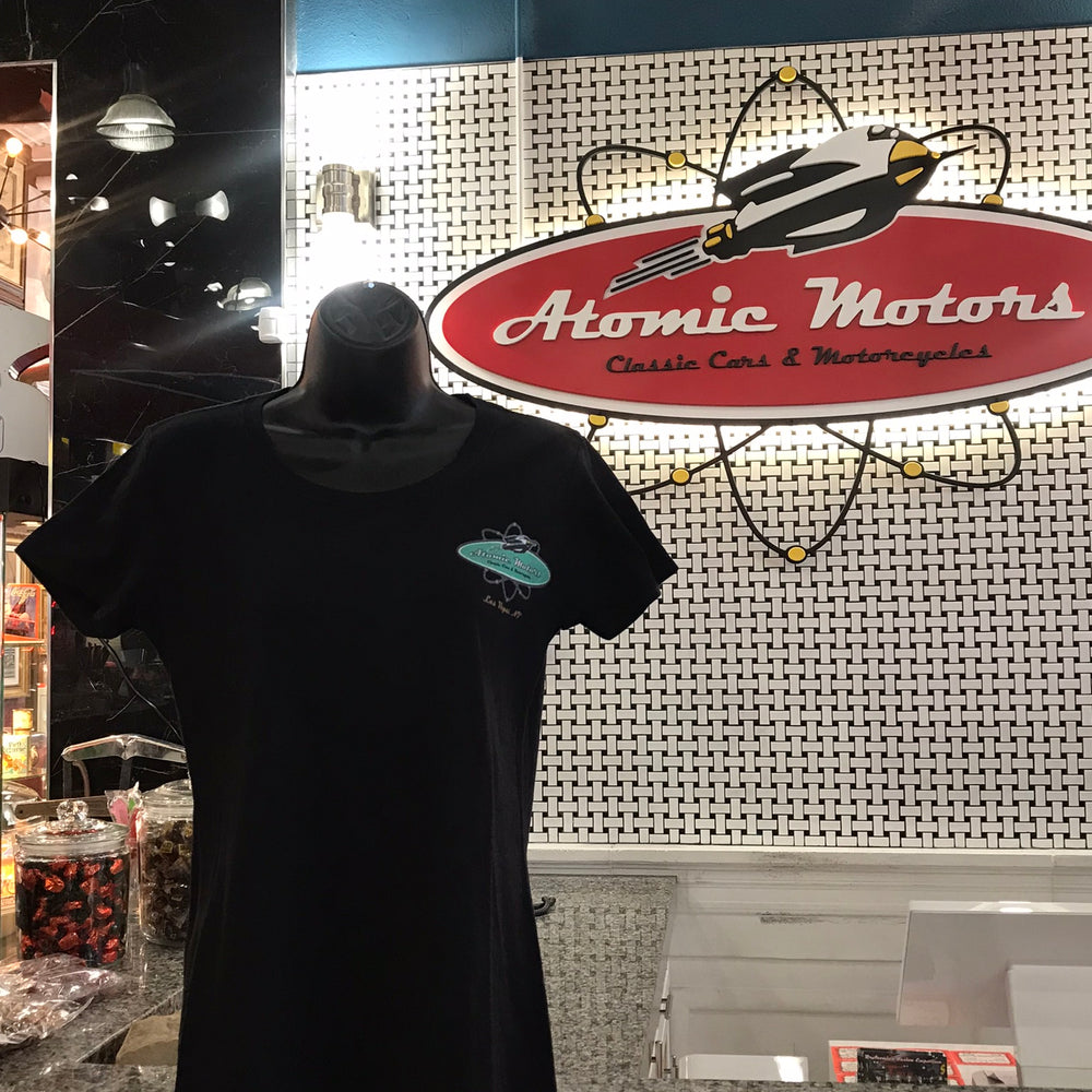 Ladies T-Shirt,Atomic Motors Retro Logo,Black