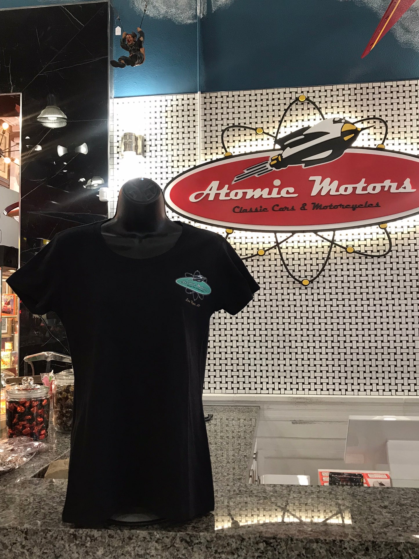 Ladies T-Shirt,Atomic Motors Retro Logo,Black