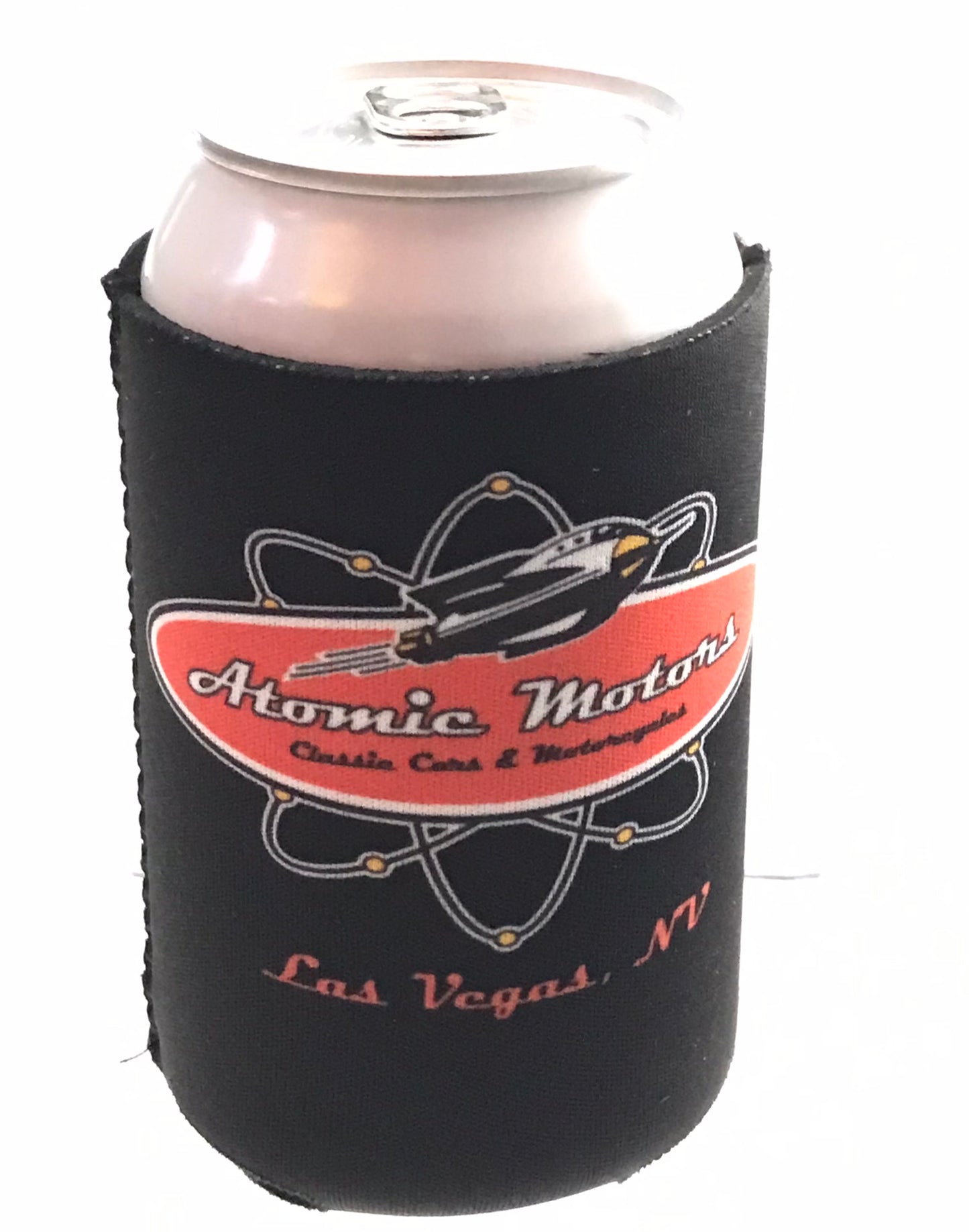 Coozie,Atomic Motors Rocket Logo,Black
