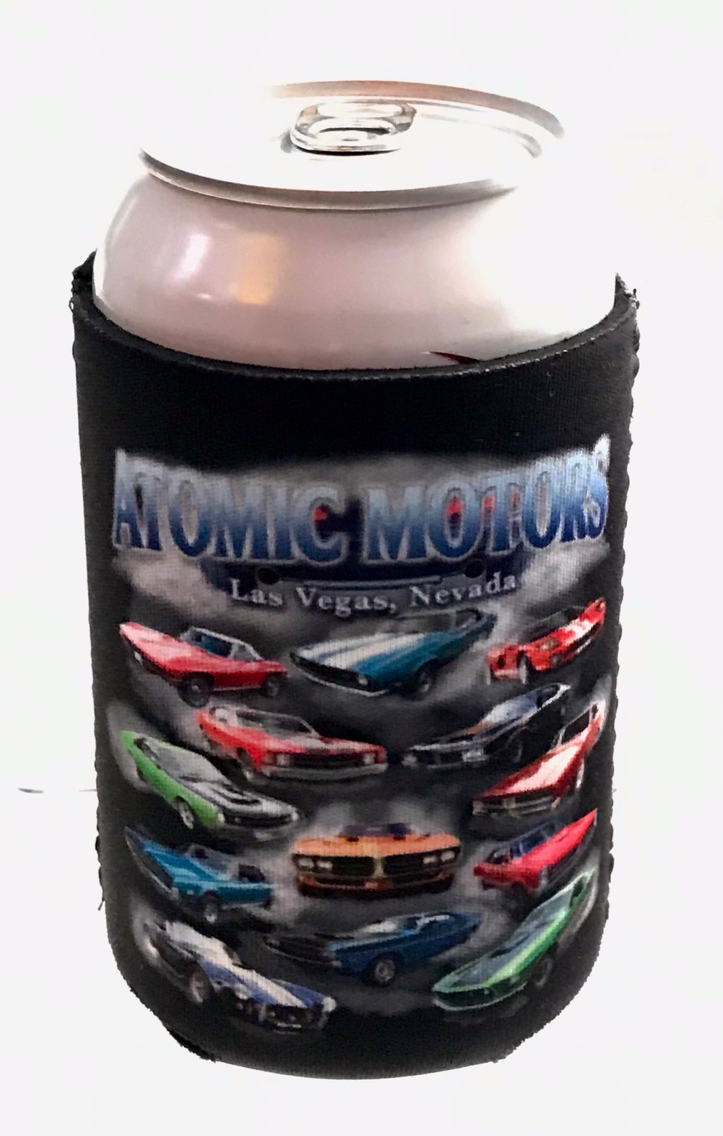 Coozie,Atomic Motors,Muscle Car Heaven, Black