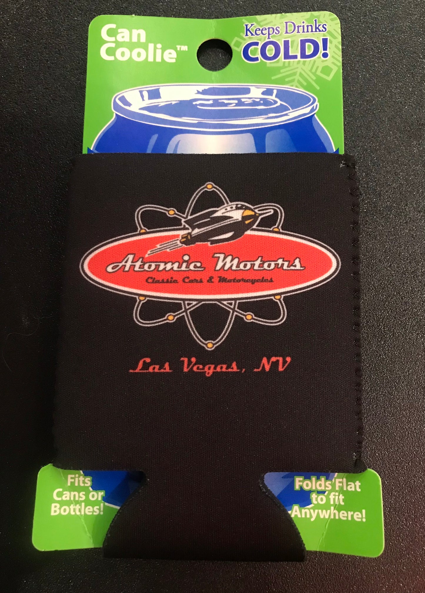 Coozie,Atomic Motors Rocket Logo,Black