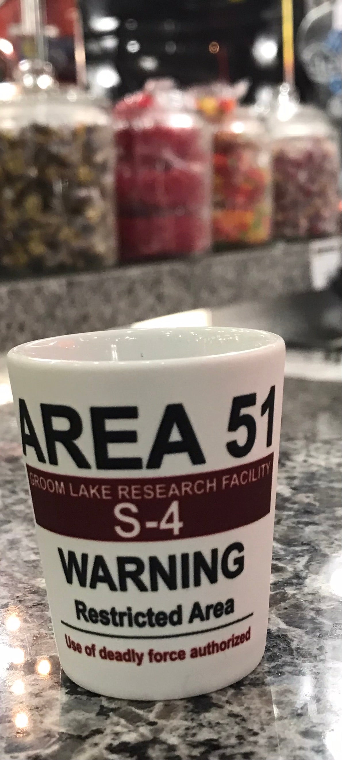 Shot Glass,Area 51,Warning,White