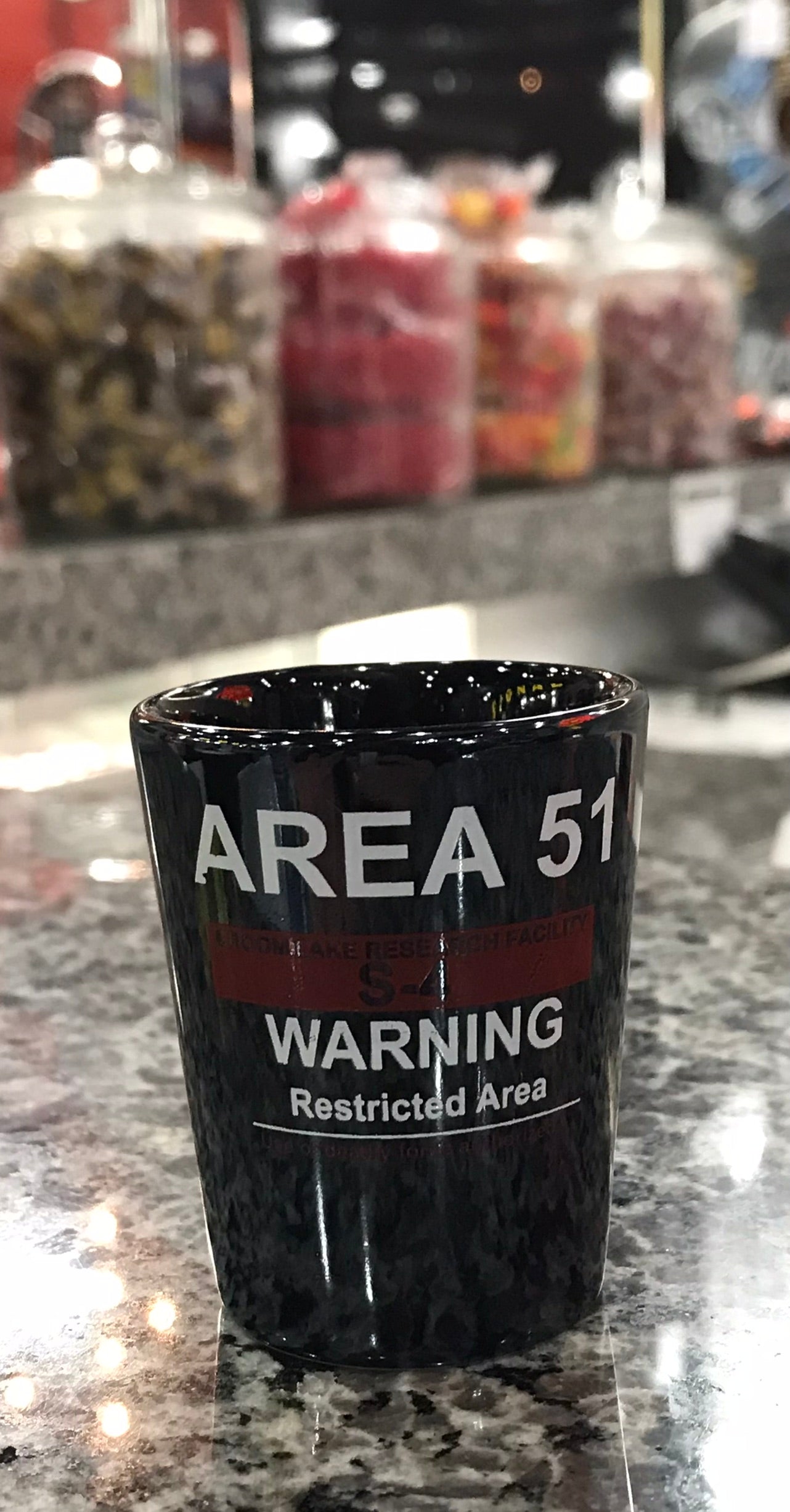 Shot Glass,Area 51,Warning,Black