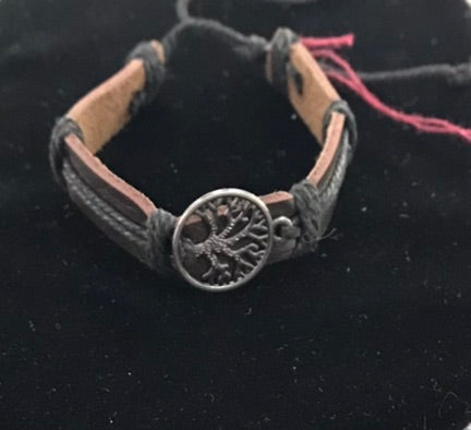 Bracelet,Tree of Life,Leather,Black & Brown