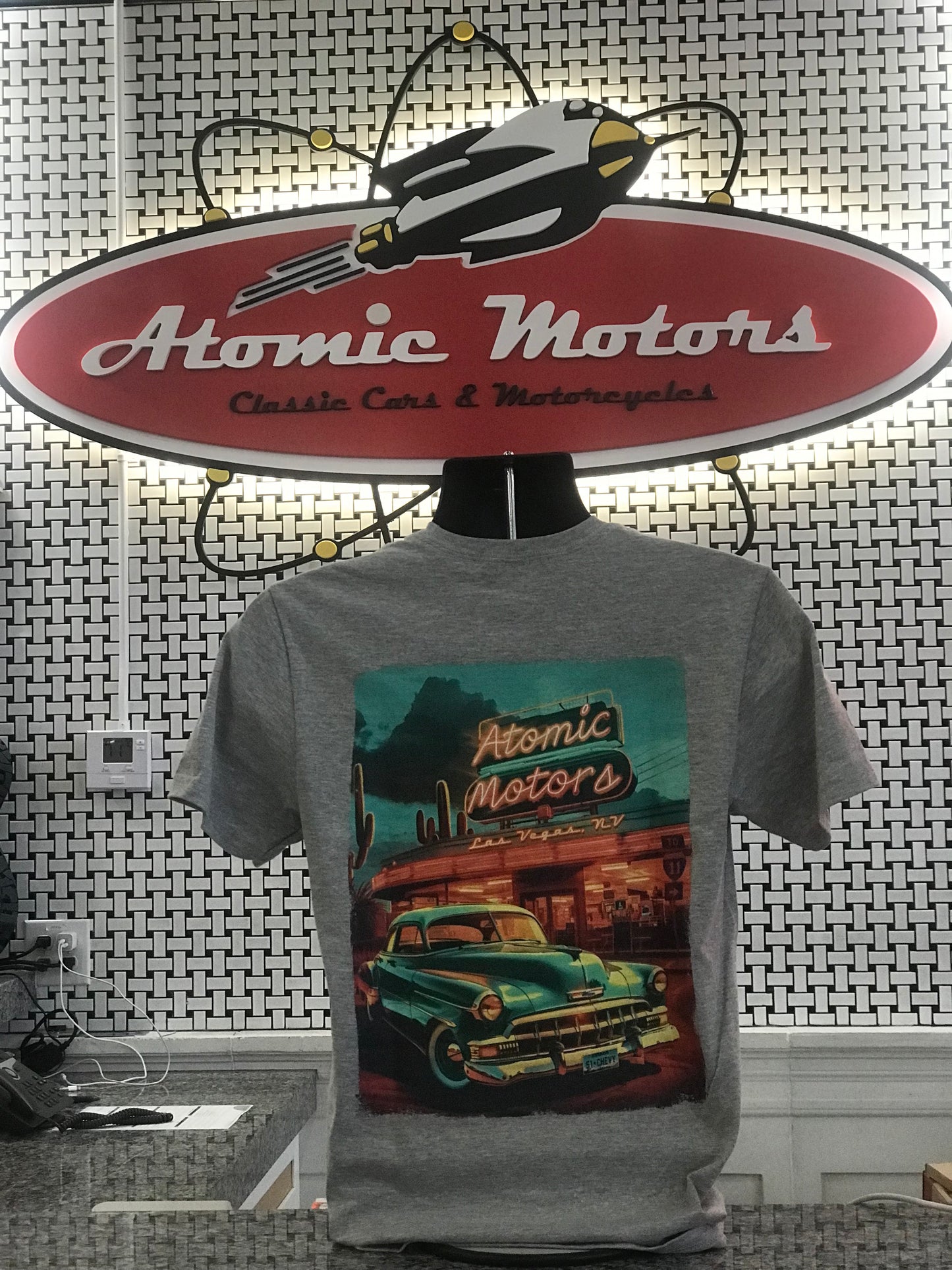T-Shirt,Atomic Motors,Vintage Drive Thru,Sports Grey