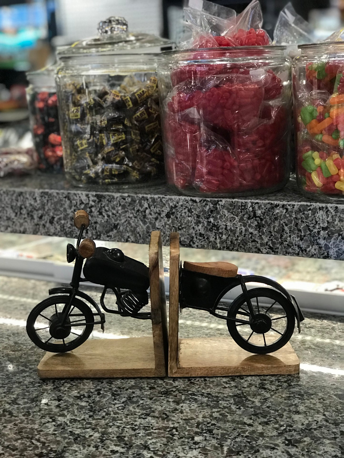 Bookend,Motorcycle,Metal & Wood