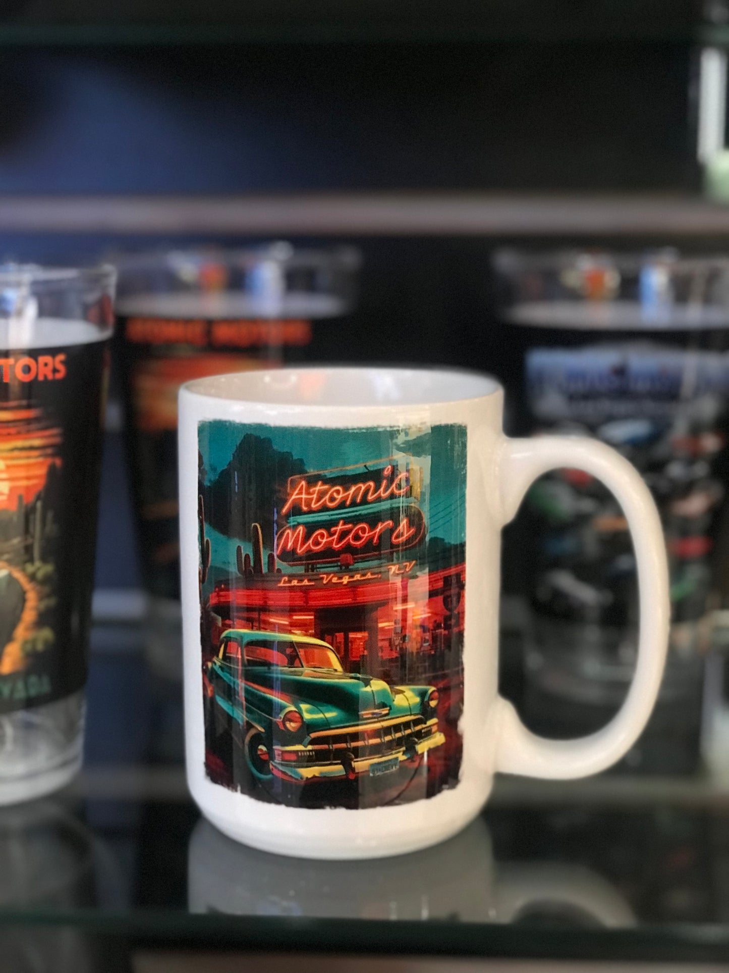 Mug,Atomic Motors Drive Thru,White