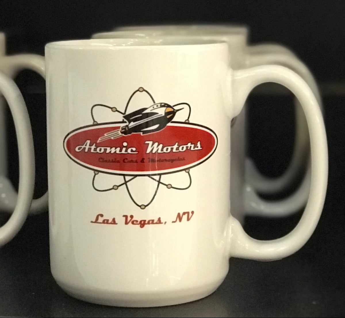 Motor Nuclear Model Mug,Atomic Motors,White – Dr. Atomic's Fusion Emporium