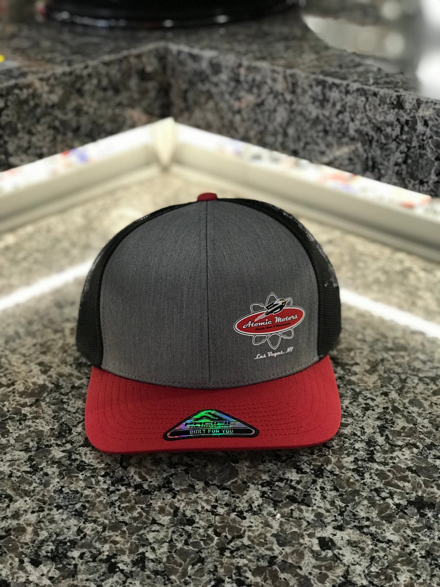 Hat,Atomic Motors,104C,Grey/Black/Red Bill