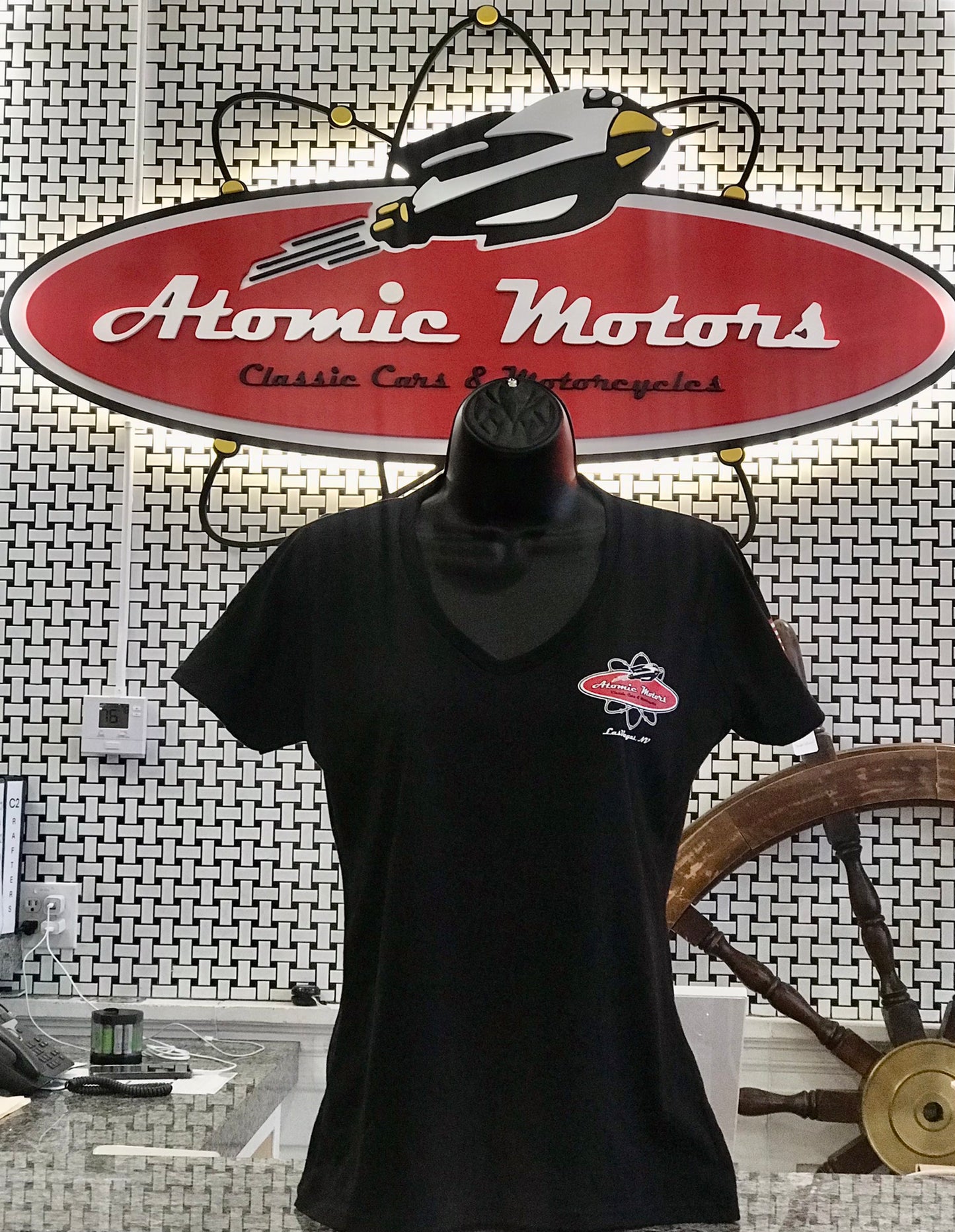 Ladies,Atomic Motors,V-Neck,Black